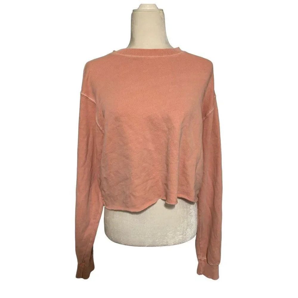 john galt womens solid pink peach long sleeve Crop sweater sweatshirt one size